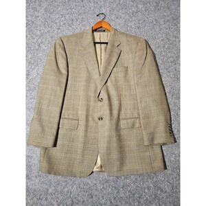 Lauren Ralph Lauren Mens Suit Blazer Jacket 44R Tan Brown Plaid Wool Silk